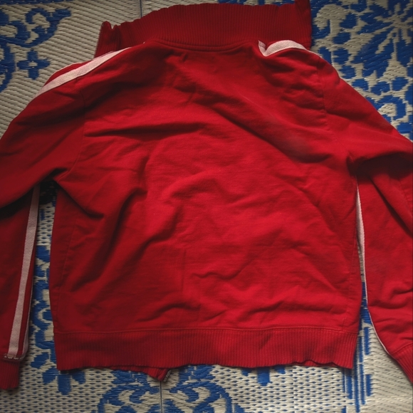 NYL New York Laundry Red with White Stripes 100% Cotton Sporty Zip Up Sweater - Picture 7 of 8
